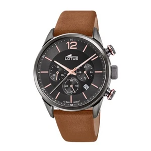 Reloj Lotus Cronógrafo Hombre Esfera negra Correa piel marrón 18687/2 - Foto 1 di 1