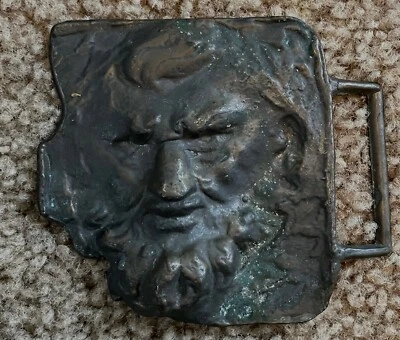 DE COLECCIÓN VERDE HOMBRE/SÁTIRO/CARA DEL DIABLO - HEBILLA DE CINTURÓN DE BRONCE PRECISA Foto 1 de 3