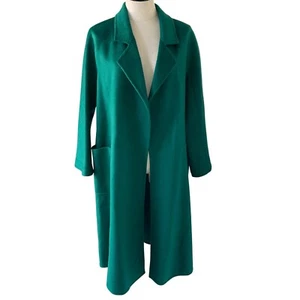 Womens Coat Size Small Green Wrap Robe Pockets Casual Belted Pure Wool - Picture 1 of 12