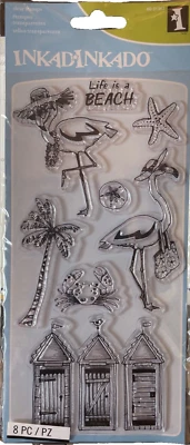 Conjunto de selos aderentes transparentes Inkadinkado ~ FLAMINGO FUN Temático BOM!! Envio rápido! - Imagem 1 de 2