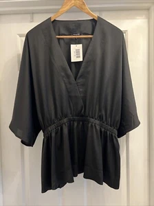 Mittoshop Black Kimono Sleeve V Neck Peplum Wrap Top Size XL NWT - Picture 1 of 5
