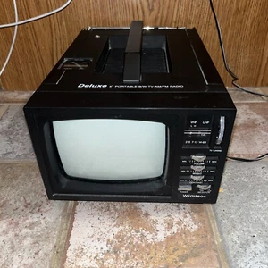 Deluxe  Black Windsor 5" Portable BW TV Radio VR 88  Cord  . Parts Only - Picture 1 of 10