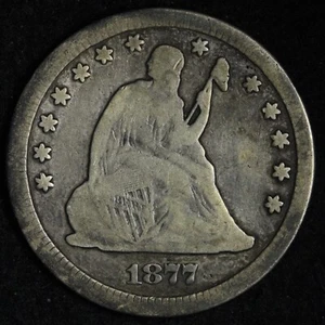 1877-CC Seated Liberty Silver Quarter CHOICE FINE E423 QEM - Picture 1 of 2