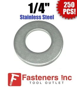 (250) 1/4" Stainless Steel Flat Washers (18-8 Stainless) 5/8" OD / .037 Thick - Picture 1 of 2
