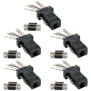 5x DB9 9 Pin RS232 Serial Port Female to RJ45 Female Network Adapter 8P8C Black - Picture 1 of 1