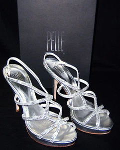 MODA PELLE VINTON RHINESTONE PLATFORM  SANDALS Size 9M - SILVER  5'' HEELS  $200 - Picture 1 of 7