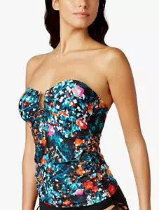 Calvin Klein Exotic Poppy Hardware Convertible Tankini Top Swimsuit Size L 6795 - Picture 1 of 2