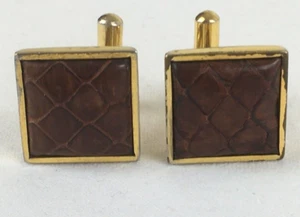Vintage Cufflinks Leather & Gold Tone Cufflinks 20mm x 20mm (#B5) - Picture 1 of 5