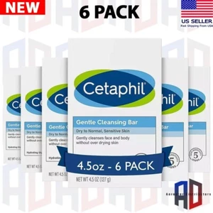 CETAPHIL Gentle Cleansing Bar Soap Nourishing Dry Sensitive Skin 4.5oz, 6-Pack - Picture 1 of 7
