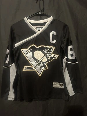 Camiseta deportiva Reebok Pittsburgh Penguins 87 Sidney Crosby pequeña para mujer Foto 1 de 4
