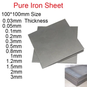99.995% Pure Iron Sheet Panel Plate 100*100mm Thick 0.5mm 0.8mm 1 1.2 1.5 2 3mm - Picture 1 of 4