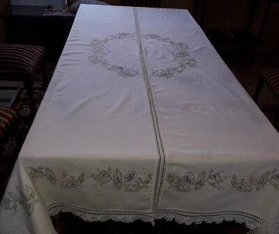 nappe 172 x 245 lin blanc fait main brodée - Photo 1/4