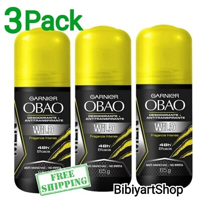 3 Pack Garnier OBAO Mens WILD Deodorant Antiperspirant Roll On Odor Care 🇲🇽 - Image 1 of 3