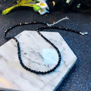 Natural Single Strand 3mm Faceted Black Spinel Round Gemstone Beads Necklace 18" - Picture 1 of 8