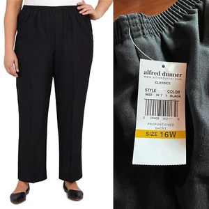 Alfred Dunner Classic Black Pull-on Pants Sz 16W Women’s Proportioned Short NWT - Picture 1 of 13