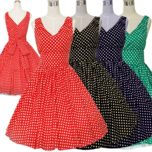 Vintage 50s 60s Swing Retro Rockabilly Dress Polka Dot Festival Party Dress 4Col - Picture 1 of 15