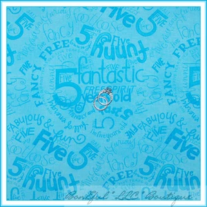 BonEful Fabric Cotton Quilt BTS Blue Girl Boy 5 Year Birthday Party Print SCRAP - Picture 1 of 13