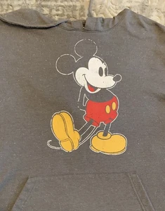 Felpa con cappuccio pullover grande Disney Topolino adulto grigio con tasca bianca maculata - Foto 1 di 4