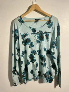 TALBOTS Womens 3X Merino Wool Cardigan Sweater Flowers Cottagecore Granny Core - Picture 1 of 9