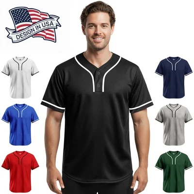 Camiseta deportiva de béisbol Exxact Sports lisa de 2 botones para hombre y mujer Foto 1 de 4