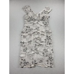 Alex Evenings Womens Dress Size 6 Silver Gray Floral Tiered Layered Rhinestones - Picture 1 of 12