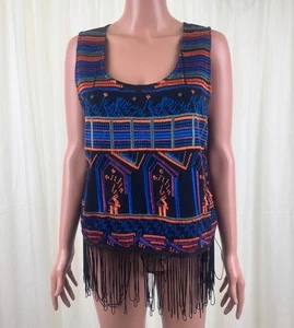 I. Madeline ärmelloses Boho Hippie bestickt Fransen Saum Top Bluse Gr. M schwarz - Bild 1 von 9