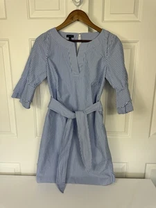 Shirtkleid Talbots Größe 2 gestreift blau weiß Baumwolle Wendegürtel - Bild 1 von 8