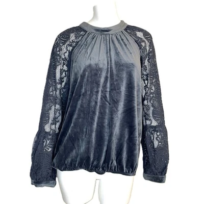 Top Good Hart Terciopelo Terciopelo Encaje Grande Hada Romántico Suave Pizarra Azul Lujo Foto 1 de 4