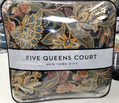 Five Queens Court Stefania Black/Foral California King Comforter Set -New - Image 1 of 4