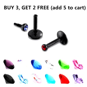 2 Internal Thread Black Gem Labret Monroe Tragus Cartilage Piercing Lip Ear Ring - Picture 1 of 14