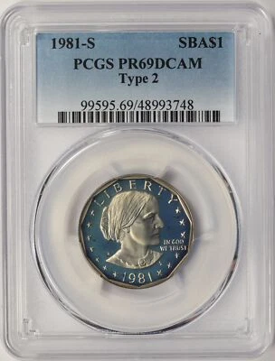 1981-S Susan B. Anthony Type 2 SBA $1 PCGS PR69 DCAM - Image 1 of 4