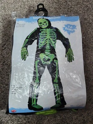 Green Skeleton Halloween Costume Totally Skelbones Kids Large 12-14 Fun World H2 - Image 1 of 4