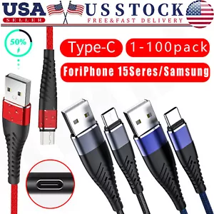 Braided USB C Type C Fast Charging Data Cable Cord for iPhone 15 Pro Max 15 Lot - Picture 1 of 18