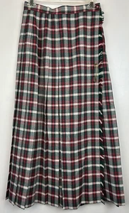 Susan Bristol Skirt 8 Vtg Plaid Fringe Pleated Wrap Midi Pin Preppy Academic - Picture 1 of 11