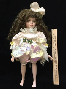 Porcelain Doll Fairy Girl Short Dress Outfit Brown Curls Hair Cathay Collection - Picture 1 of 7