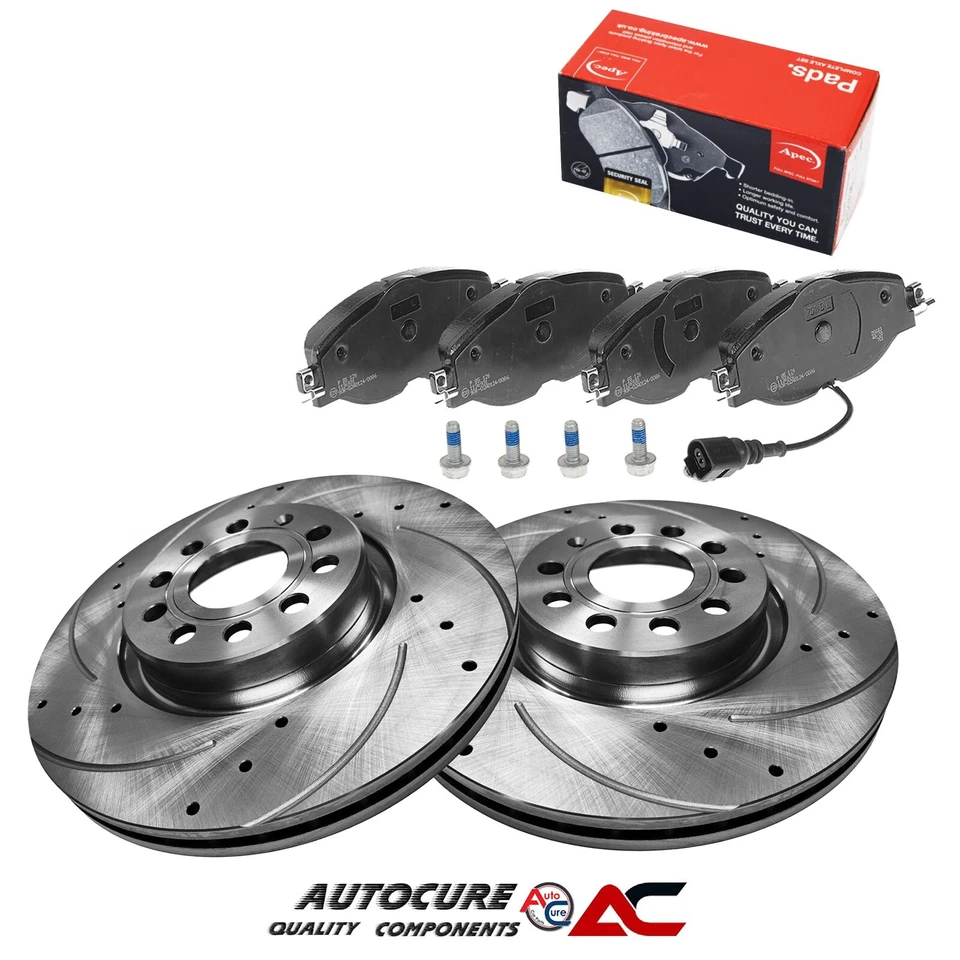 FITS SEAT LEON FR 2.0 TDI (MK3) FRONT DRILLED & GROOVED DISCS & APEC PADS SET - Image 1 of 1