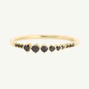 Round Cut Graduated 0.19CT Black Lab-Grown Diamond 10K Yellow Gold Stacking Ring - Picture 1 of 7