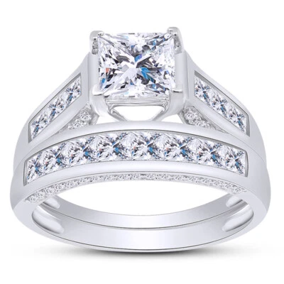 2.40ct Princess Cut Moissanite Engagement Wedding Ring Set 925 Sterling Silver - Image 1 of 4