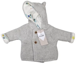 Cárdigan MARKS & SPENCER Pequeño Bebé Unisex Suave Forrado Tejido Con Capucha Gris Pálido - Imagen 1 de 3