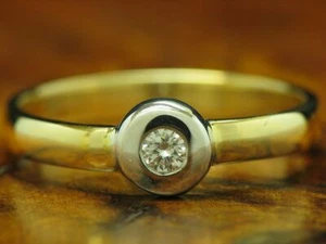 14kt 585 Bicolour Gold Ring With 0,14ct Brilliant Solitaire Trim/ 3,3g/ Rg 59,5 - Picture 1 of 6