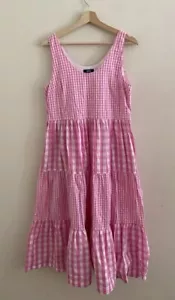 RB Sellars Pink Check Sleeveless Tiered Dress Size 10 Ginham White Checkered - Picture 1 of 4