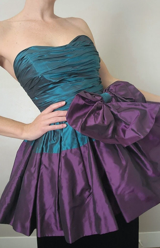 UNIQUE RARE Vintage Tomasz Starzewski Neiman Marcus Velvet Shiny Gown 80s XS - Image 1 of 4