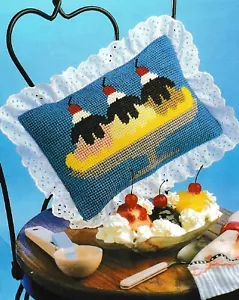 Banane Split Eiscreme Kissen - 8"x12" -7 Stück - Kunststoff Leinwand Muster NUR - Bild 1 von 2