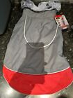 Water Resistant Reflective Trim Lined Dog Coat Grey & Red Coat With Fur Collar M