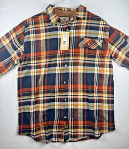 Size L - Legendary Whitetails Buck Camp Flannel Shirt Orange Brown Plaid - Picture 1 of 6