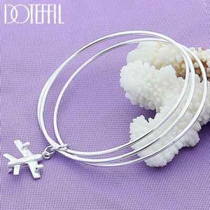 DOTEFFIL 925 Sterlingsilber Dreikreis Flugzeug Armreif Armband Charm Schmuck - Bild 1 von 6