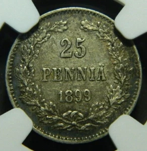 1899 L Finland (Russia) 25 Pennia AU 53 *Only 4 NGC Graded Higher* (Box#9-20) - Picture 1 of 6