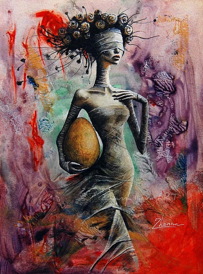 ORIGINAL ACRYLIC SURREAL ART CONCEPTUAL woman FIGURATIVE Fantasy MODERN PAINTING - Image 1 of 4