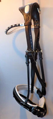 Luxus Trense Leder schwarz weiß klarer Strass Lack super soft anatomisch WB - Bild 1 von 4