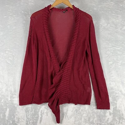 Кардиган Eileen Fisher большой красный льняная смесь открытый вязаный свитер с драпировкой спереди - Изображение 1 из 4